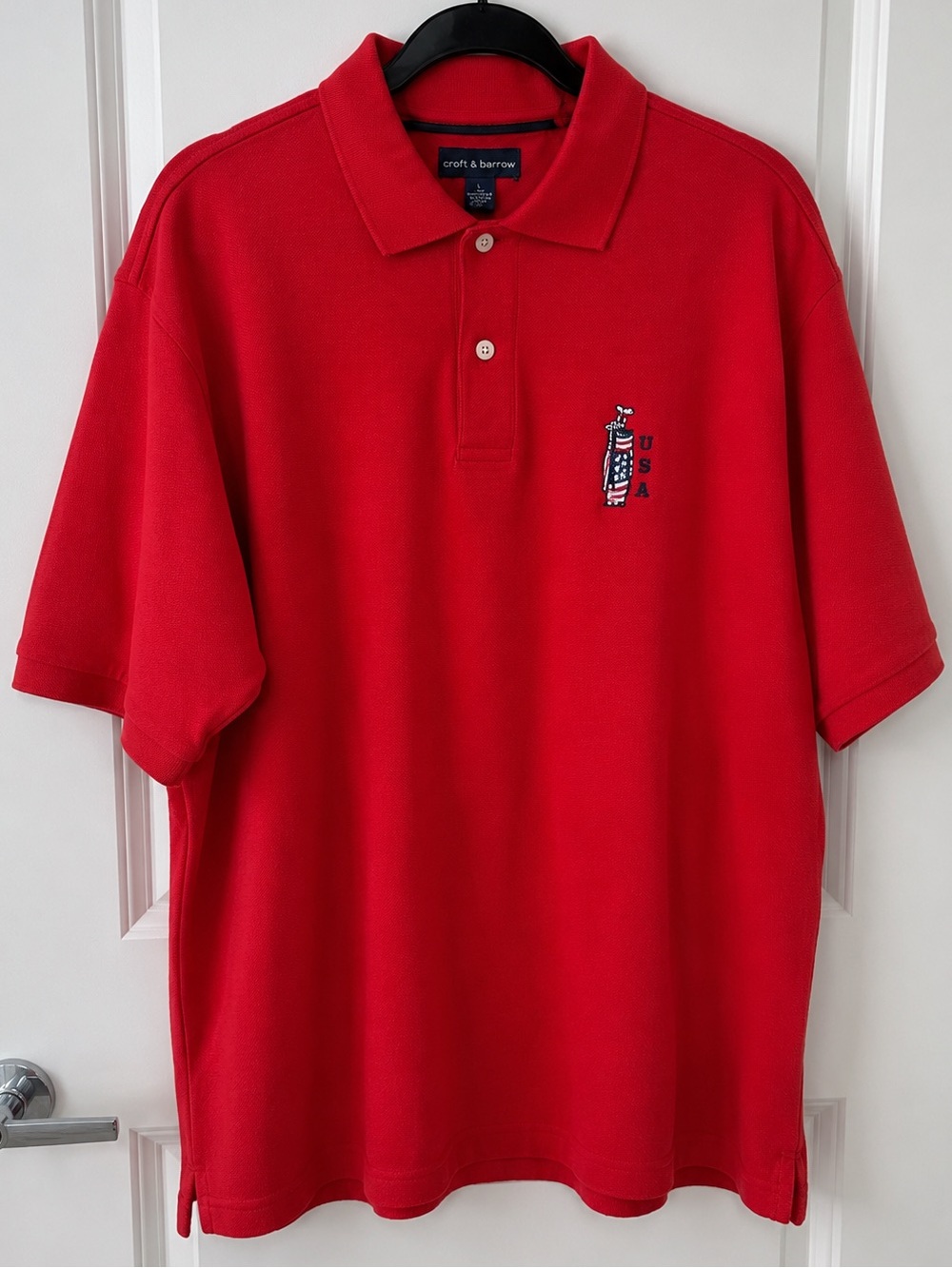 CROFT & BARROW Red USA Golf Polo Shirt Mens Large Embroidered Cotton Americana